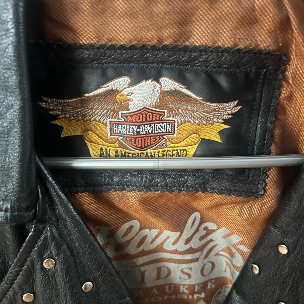 Harley-Davidson Black and Orange Leather Jacket - Picture 2 of 2